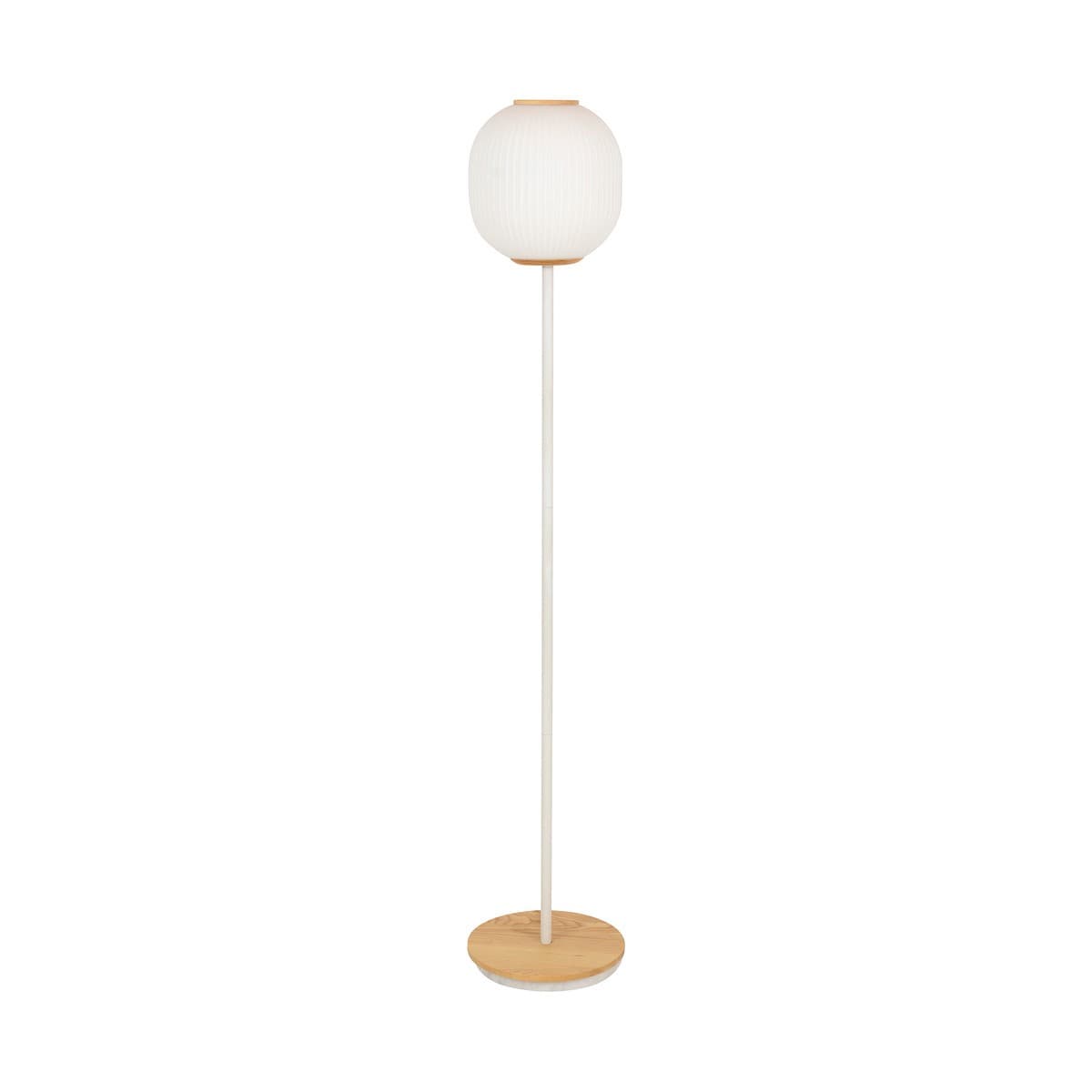 Mele 1 Light Floor Lamp in White with Ash Base and Ribbed Frost Glass Shade-img-1