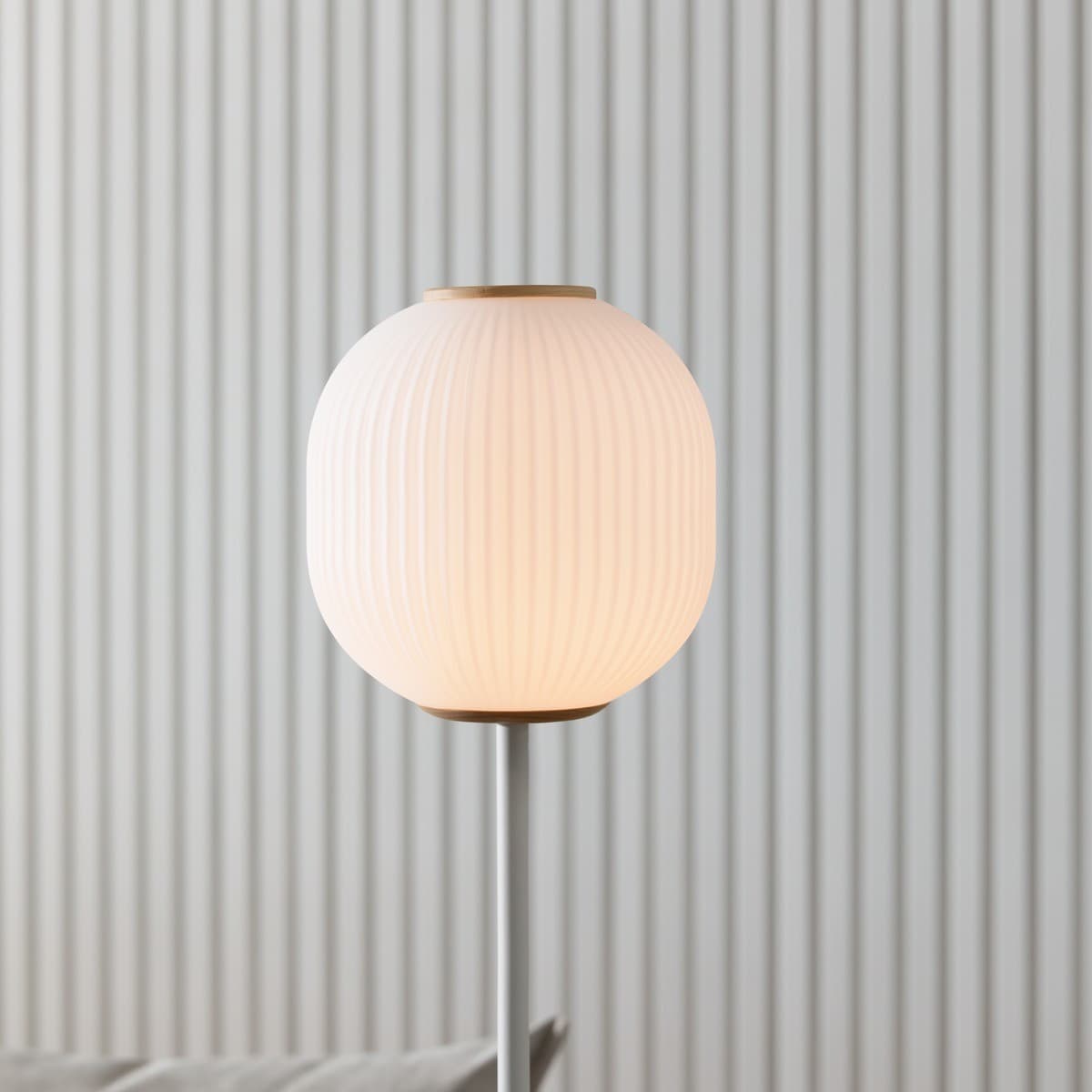 Mele 1 Light Floor Lamp in White with Ash Base and Ribbed Frost Glass Shade-img-3