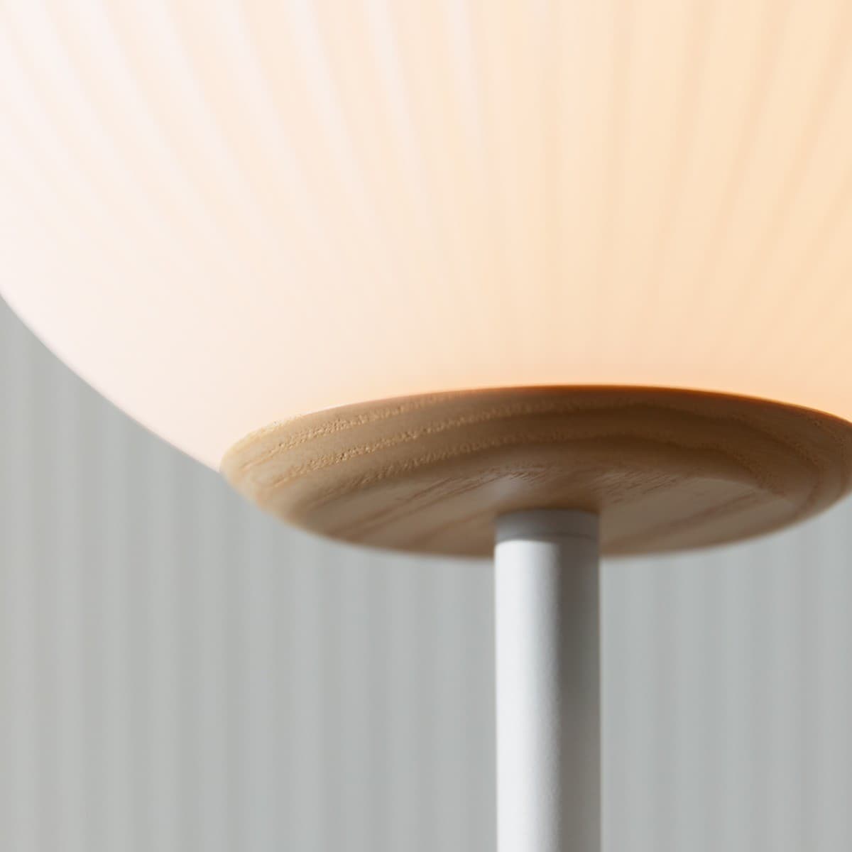 Mele 1 Light Floor Lamp in White with Ash Base and Ribbed Frost Glass Shade-img-4