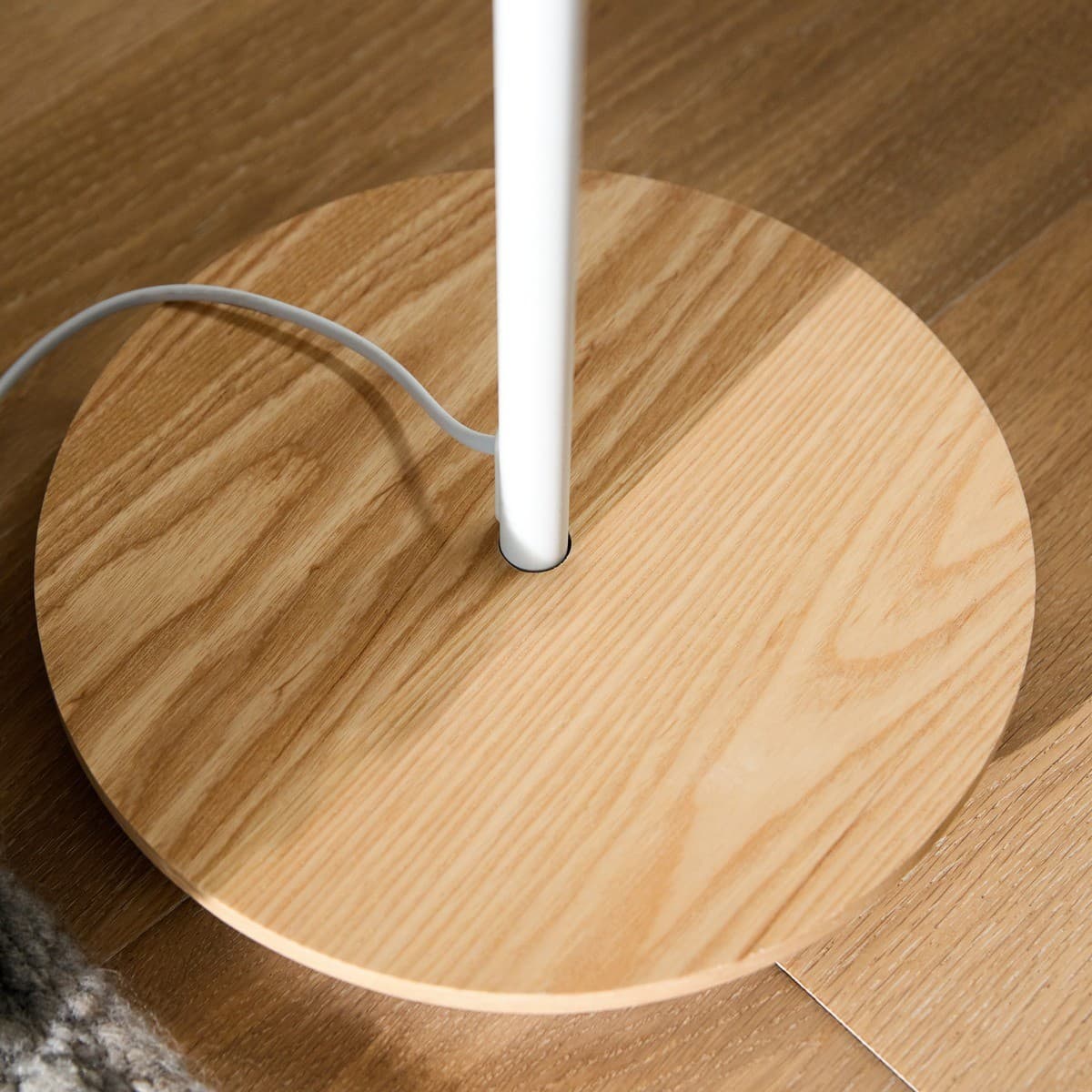 Mele 1 Light Floor Lamp in White with Ash Base and Ribbed Frost Glass Shade-img-5
