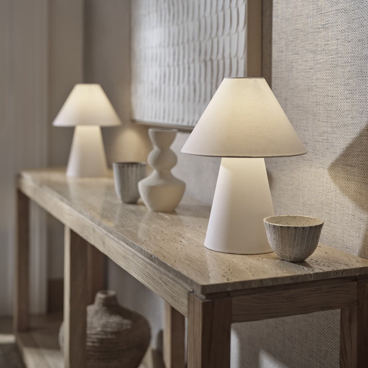 Atila 1 Light Table Lamp in Ivory, 2 Pack