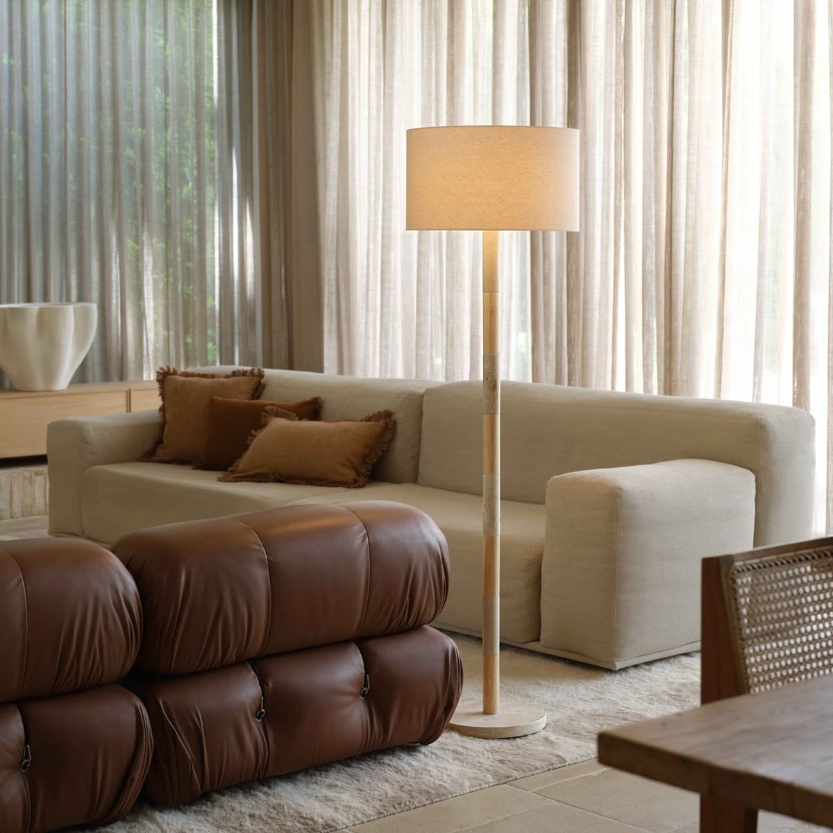 Loren Floor Lamp in Natural Travertine and Oak-finish Timber-img-2