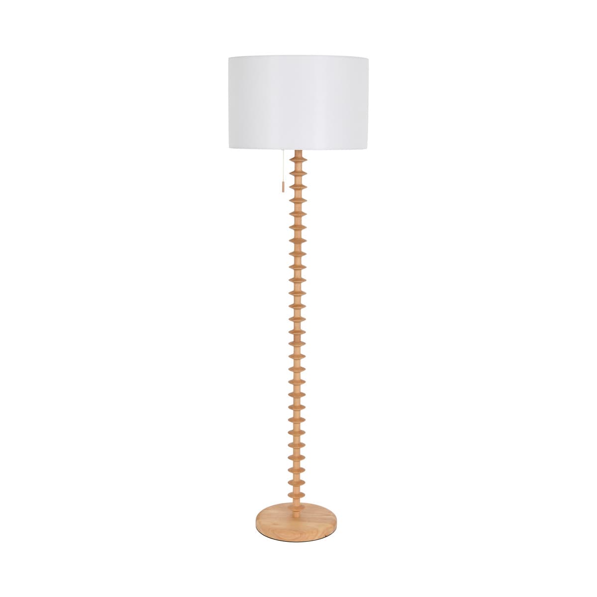 Garret Floor Lamp in Oak with White Linen Shade