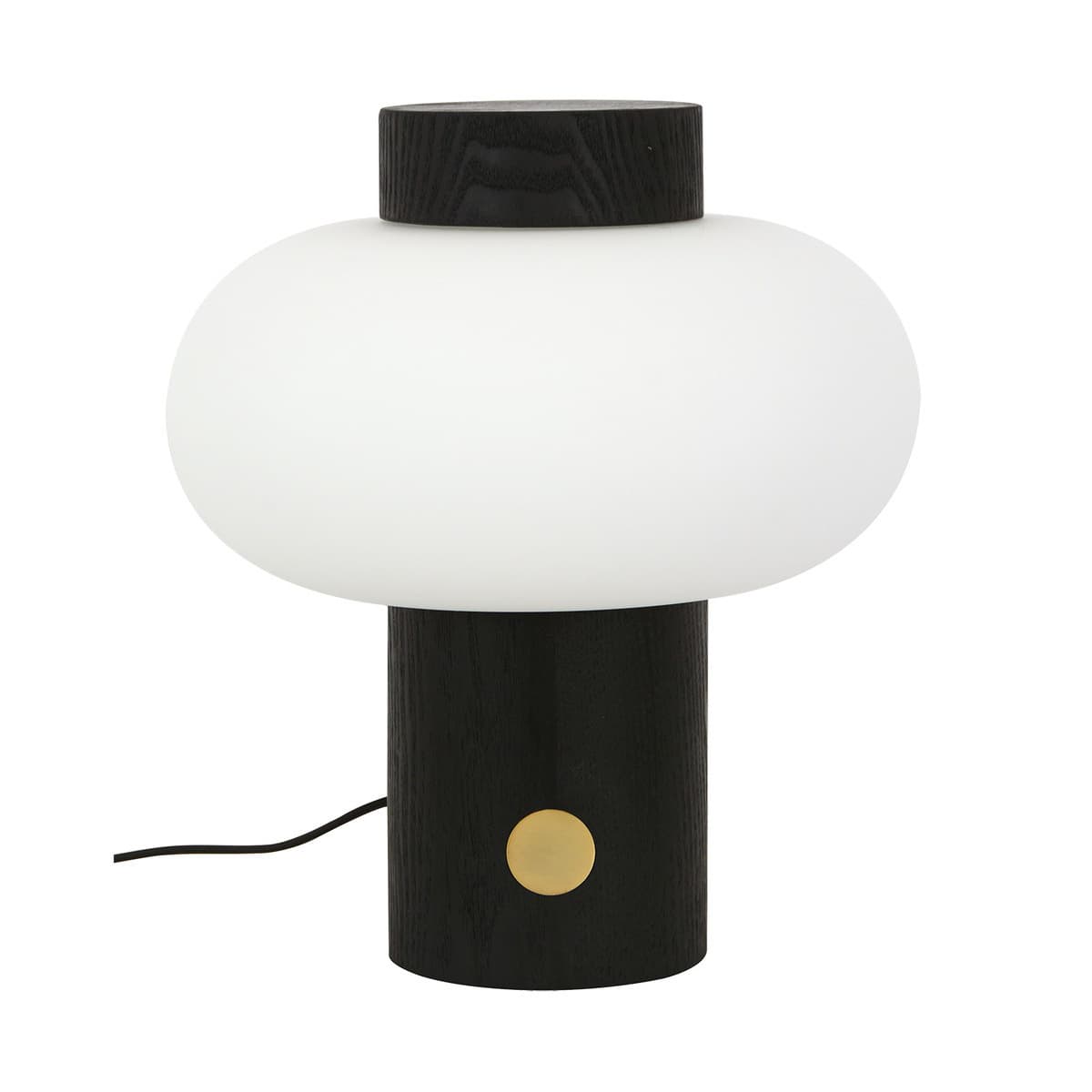 Zion 1 Light Touch Table Lamp in Black with Opal Frosted Glass Shade and Brass Detail-img-1