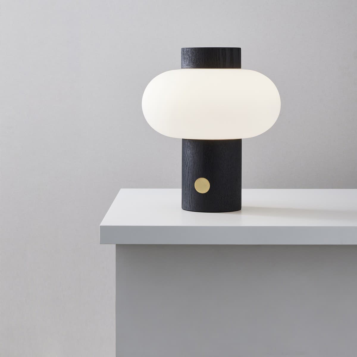 Zion 1 Light Touch Table Lamp in Black with Opal Frosted Glass Shade and Brass Detail-img-4