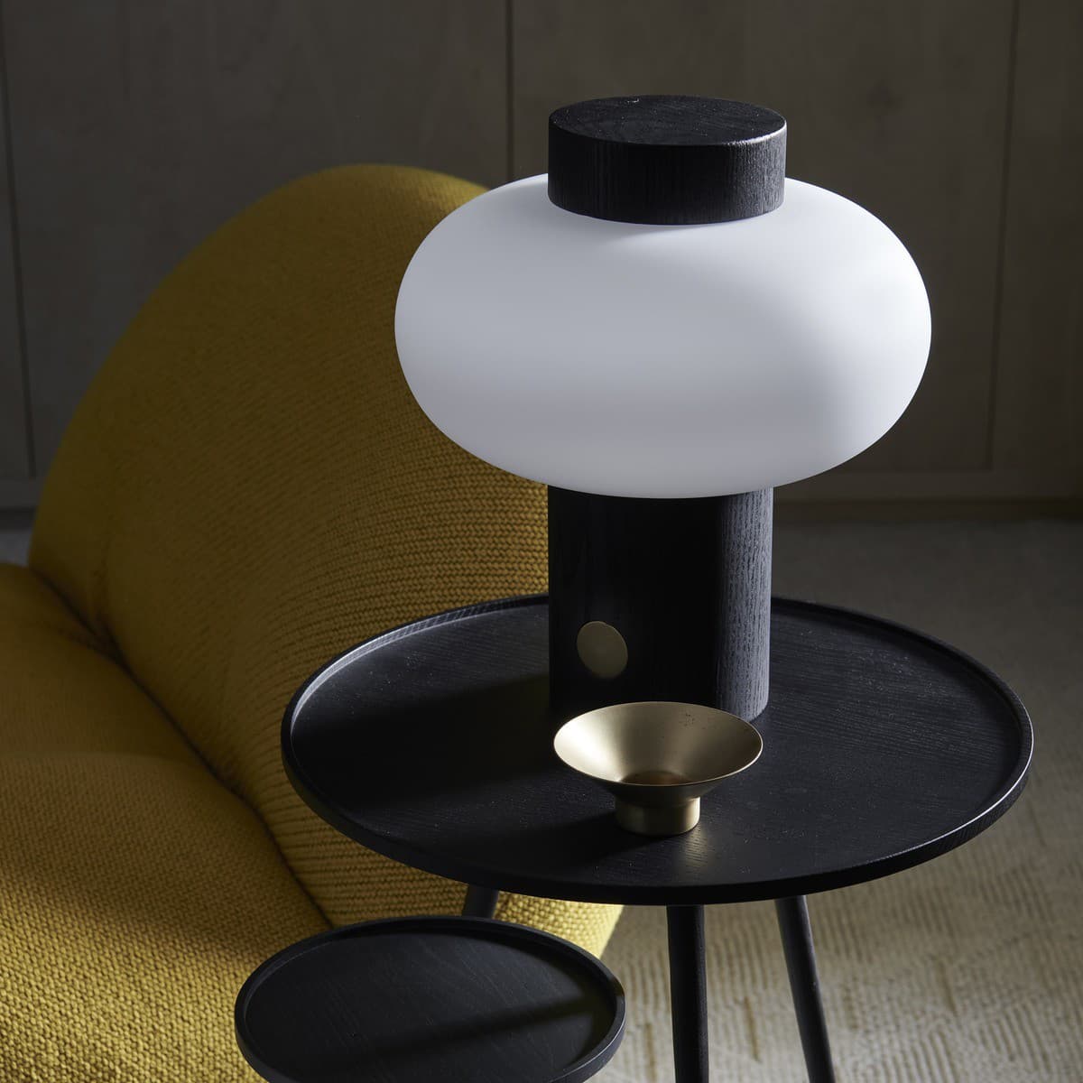 Zion 1 Light Touch Table Lamp in Black with Opal Frosted Glass Shade and Brass Detail-img-6