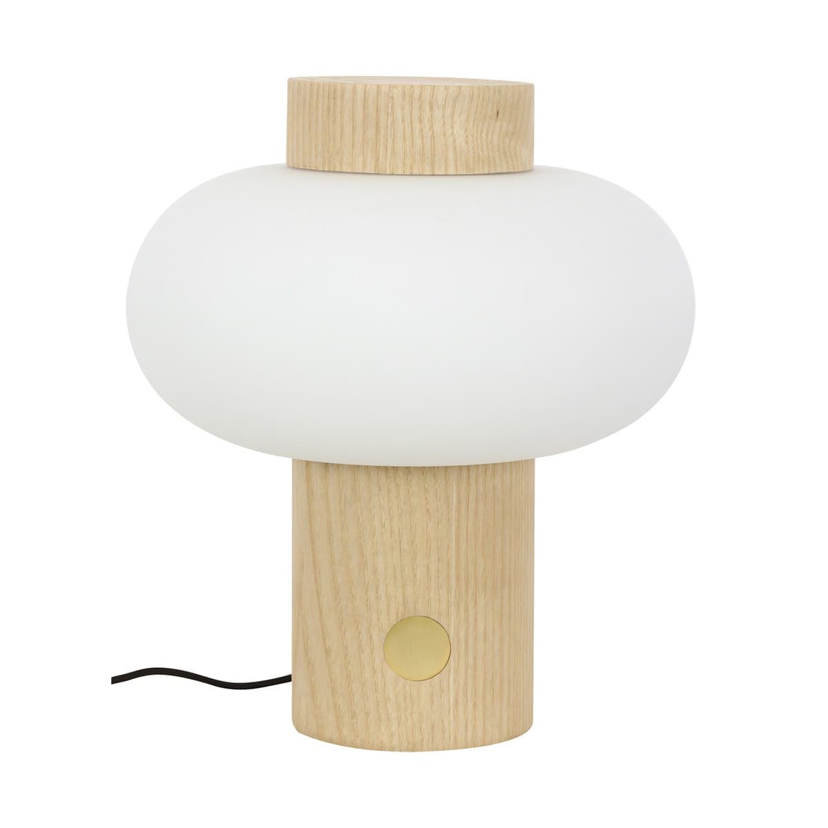 Zion 1 Light Touch Table Lamp in Teak with Opal Frosted Glass Shade and Brass Detail-img-1