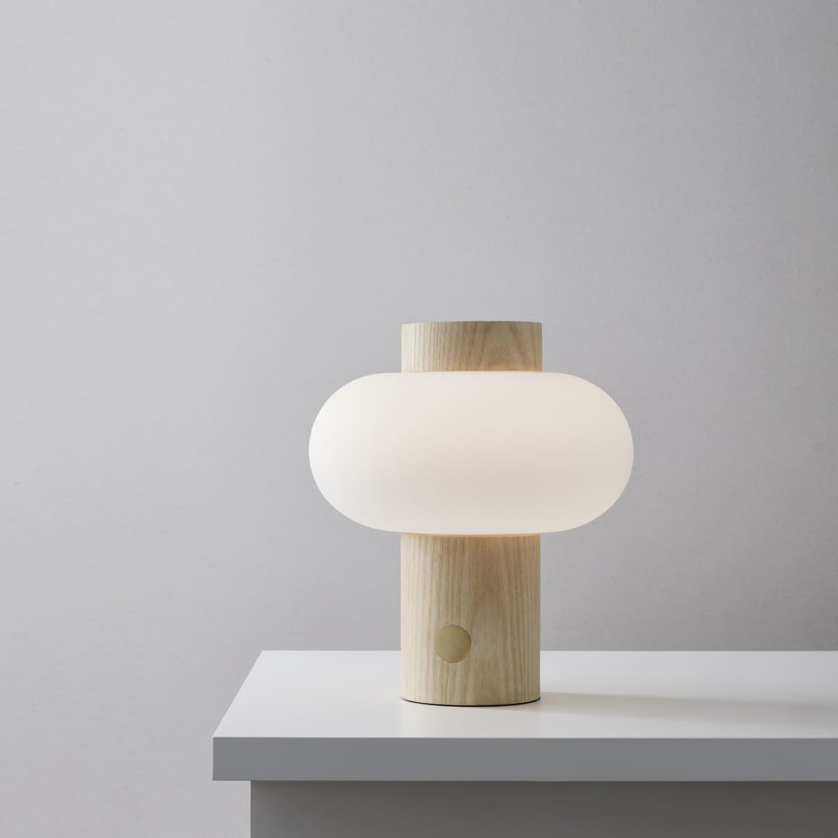 Zion 1 Light Touch Table Lamp in Teak with Opal Frosted Glass Shade and Brass Detail-img-2