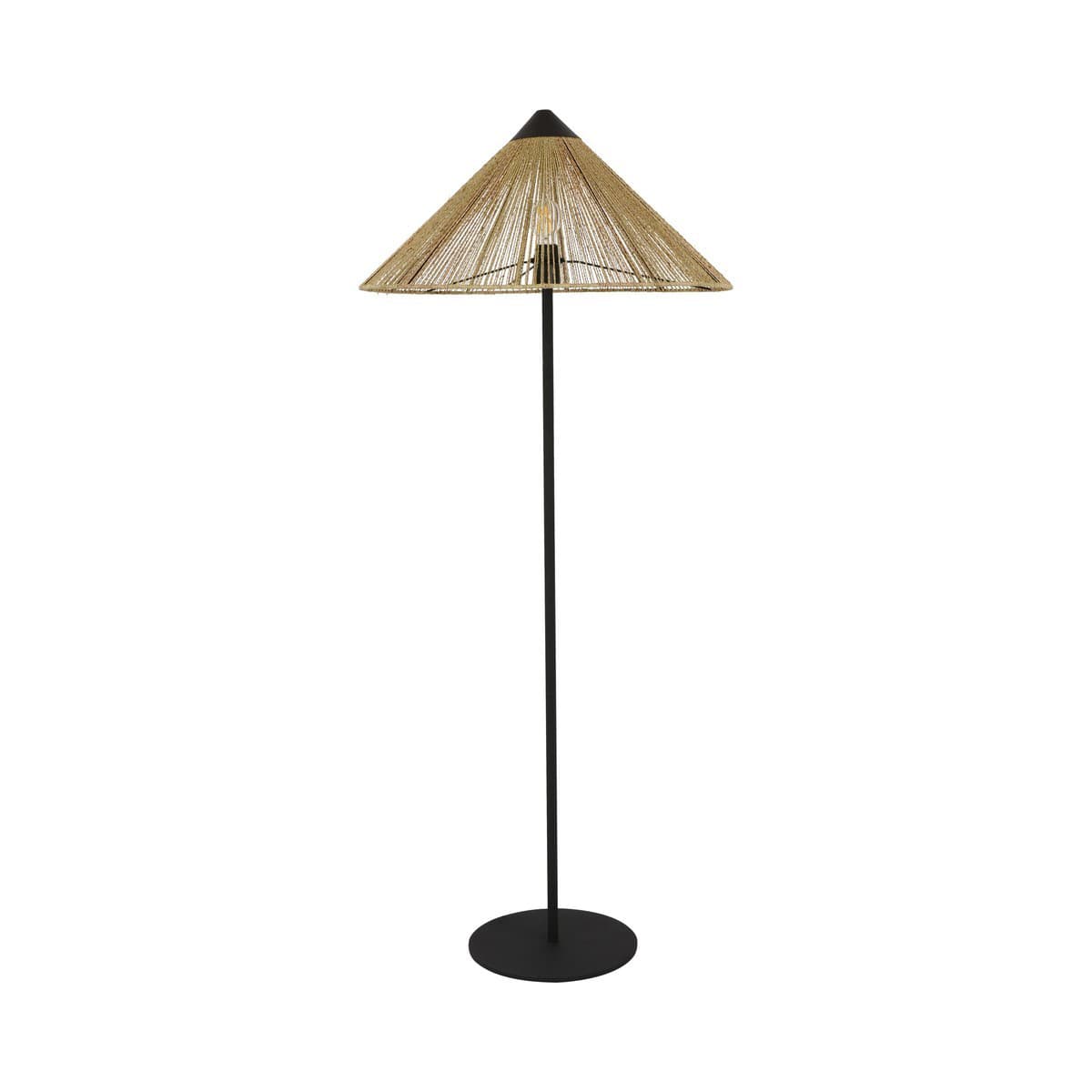 Knoll 1 Light Floor Lamp in Black with Natural Jute Rope Conical Shade