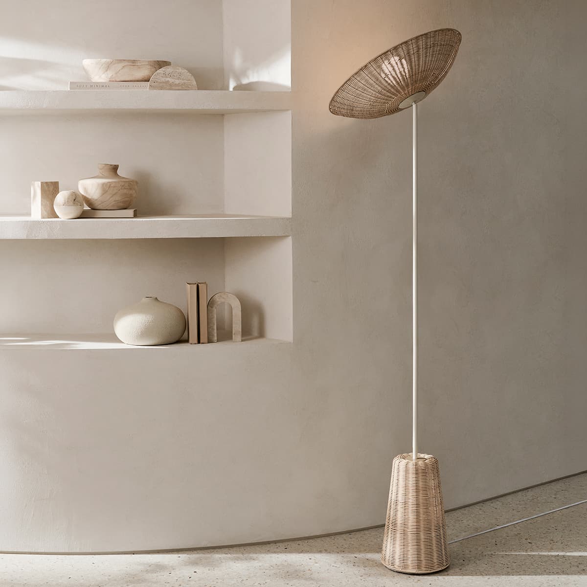 Arbor 1 Light Floor Lamp in White with Rattan Shade-img-6