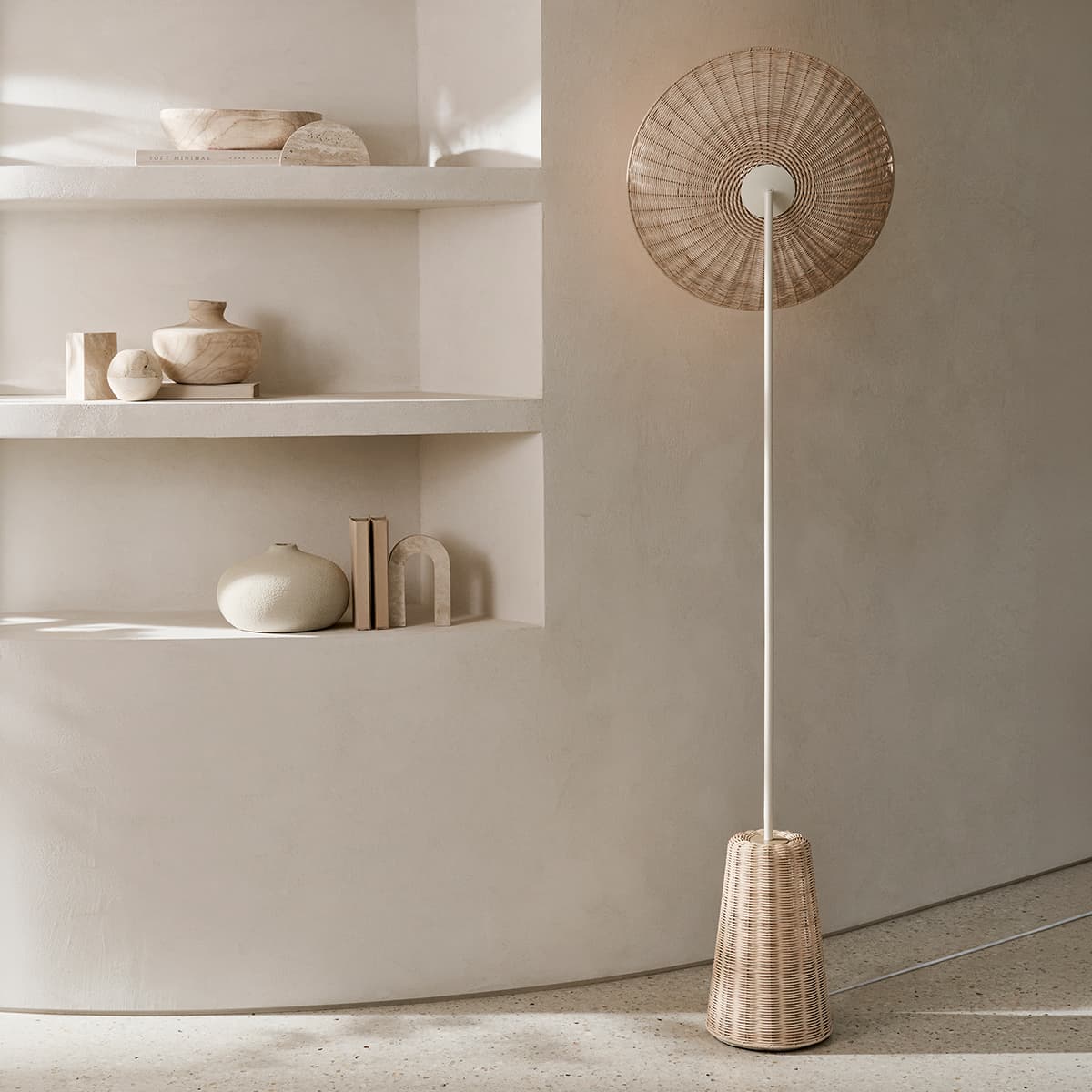 Arbor 1 Light Floor Lamp in White with Rattan Shade-img-7