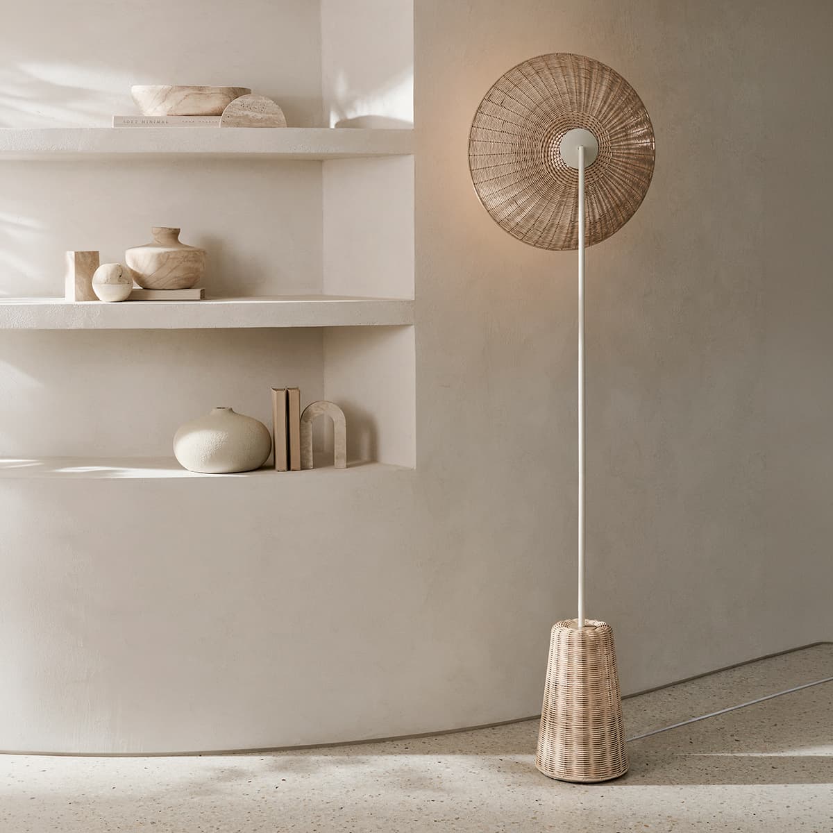 Arbor 1 Light Floor Lamp in White with Rattan Shade-img-8