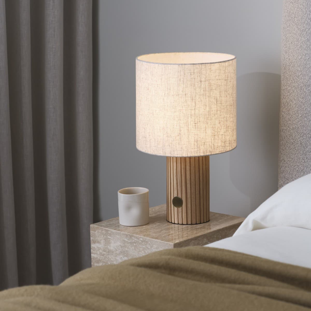 Eton 1 Light Table Lamp in Oak with Brass and Natural Linen Shade-img-2