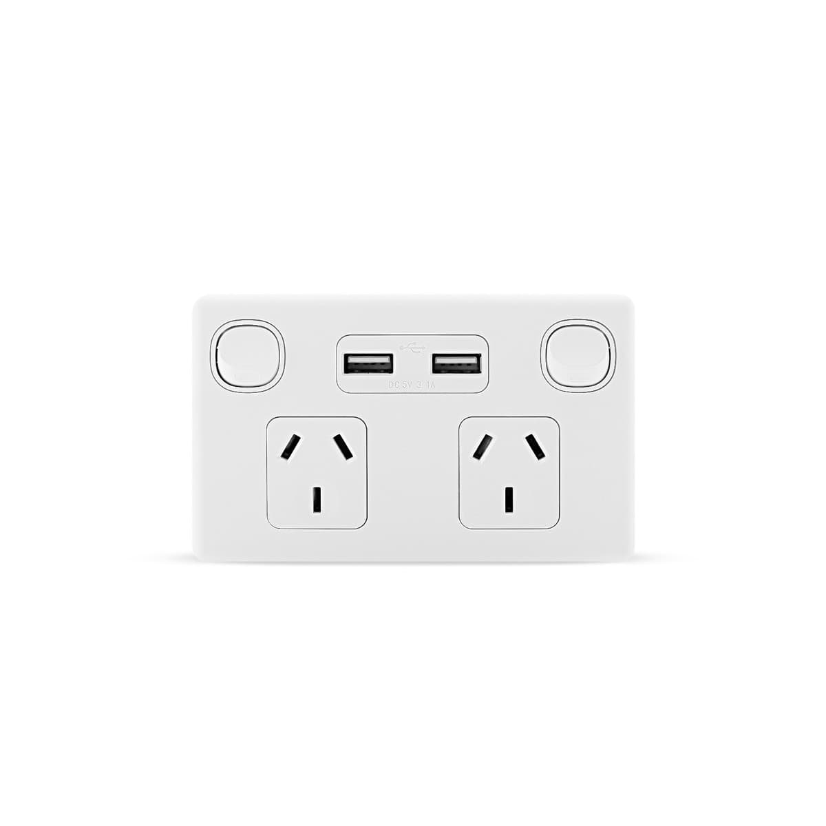 Lucci Power Gravity Twin 10A GPO with Double USB Ports in Matte White-img-1
