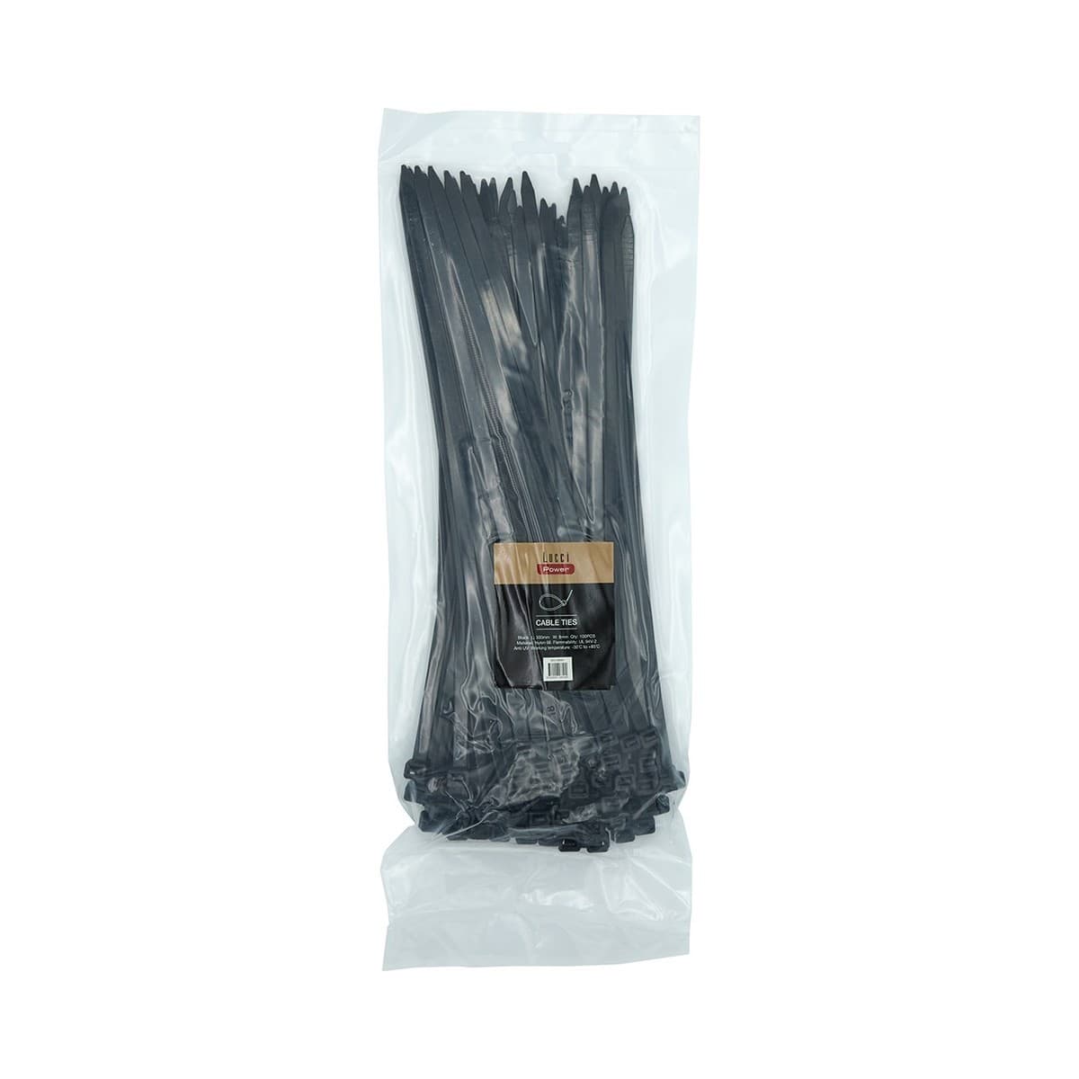 Lucci Power 8mm x 300mm Cable Ties in Black, 100 Pieces-img-1