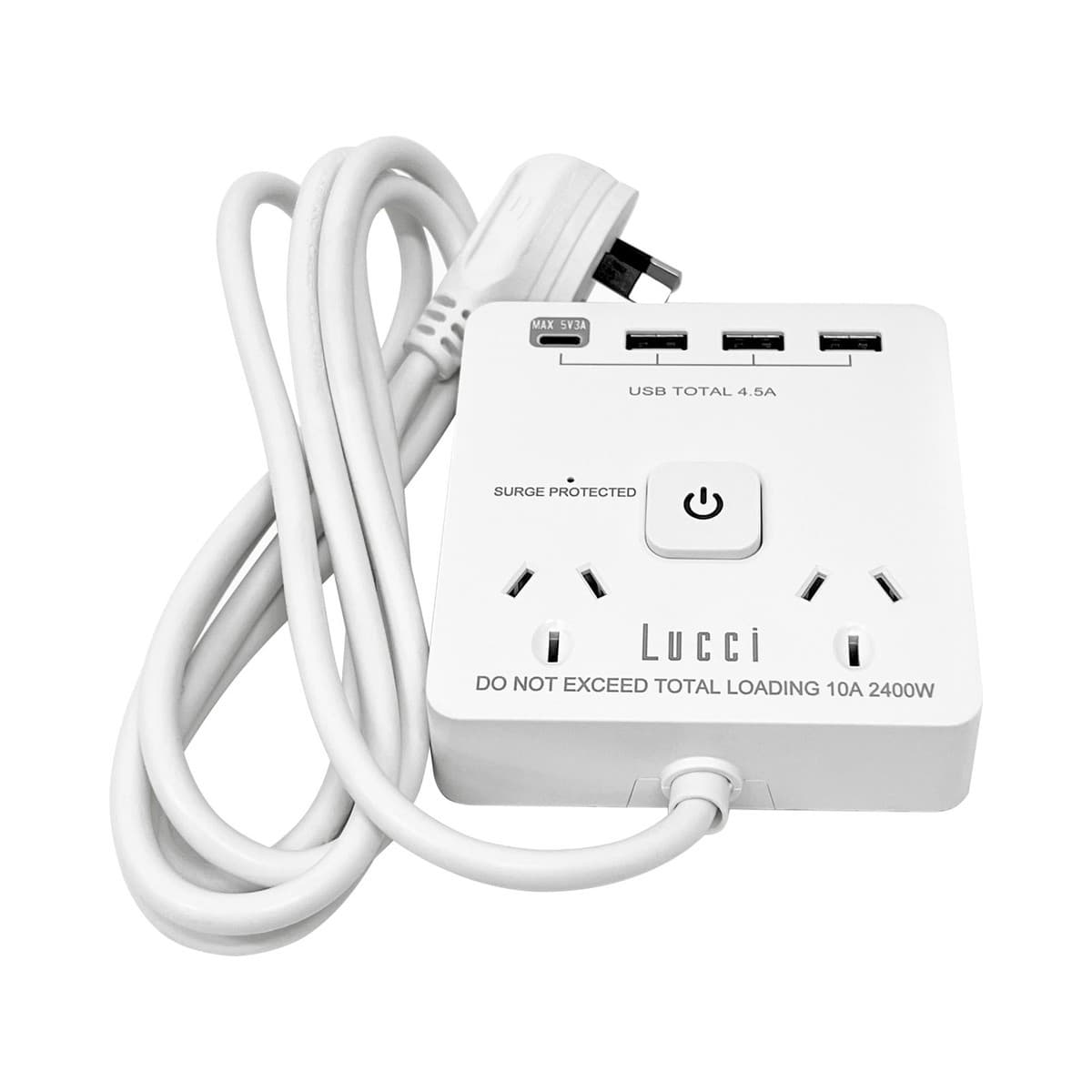Lucci 2 Outlet Desktop Power Station in White with 4 USB Charging Ports