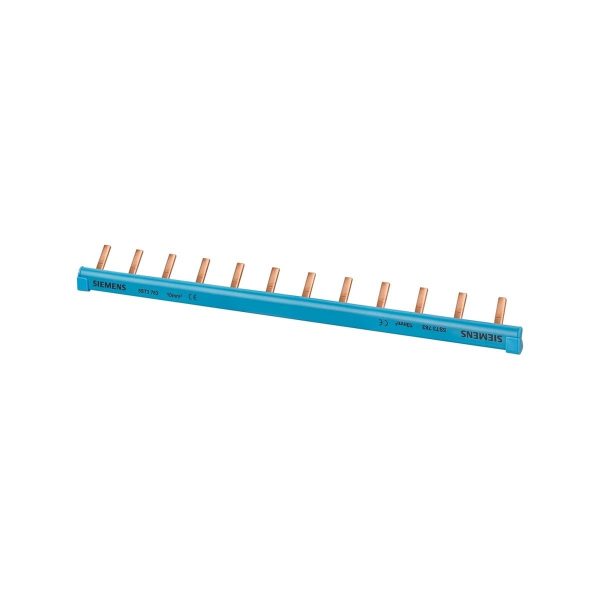 Siemens 10mm Pin Busbar 12-Module with Endcaps in Blue