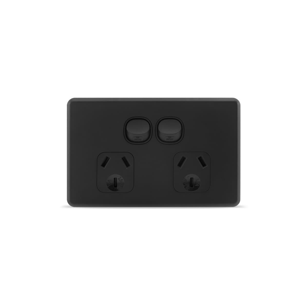 Lucci Power Ion Twin GPO with Extra Switch in Black