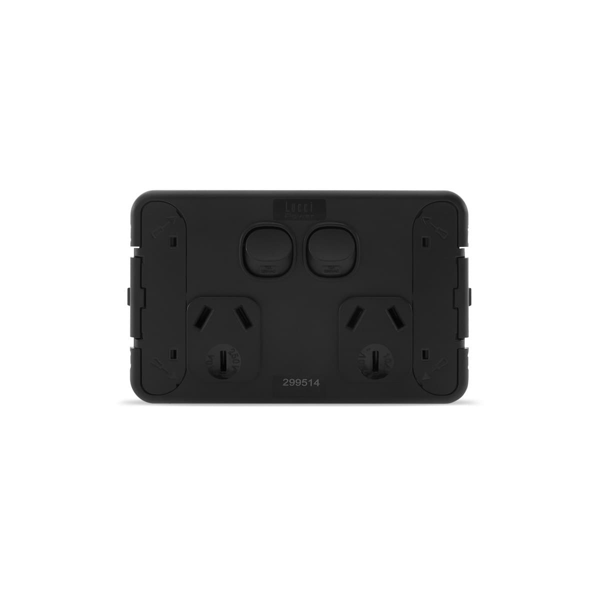 Lucci Power Ion Twin GPO with Extra Switch in Black