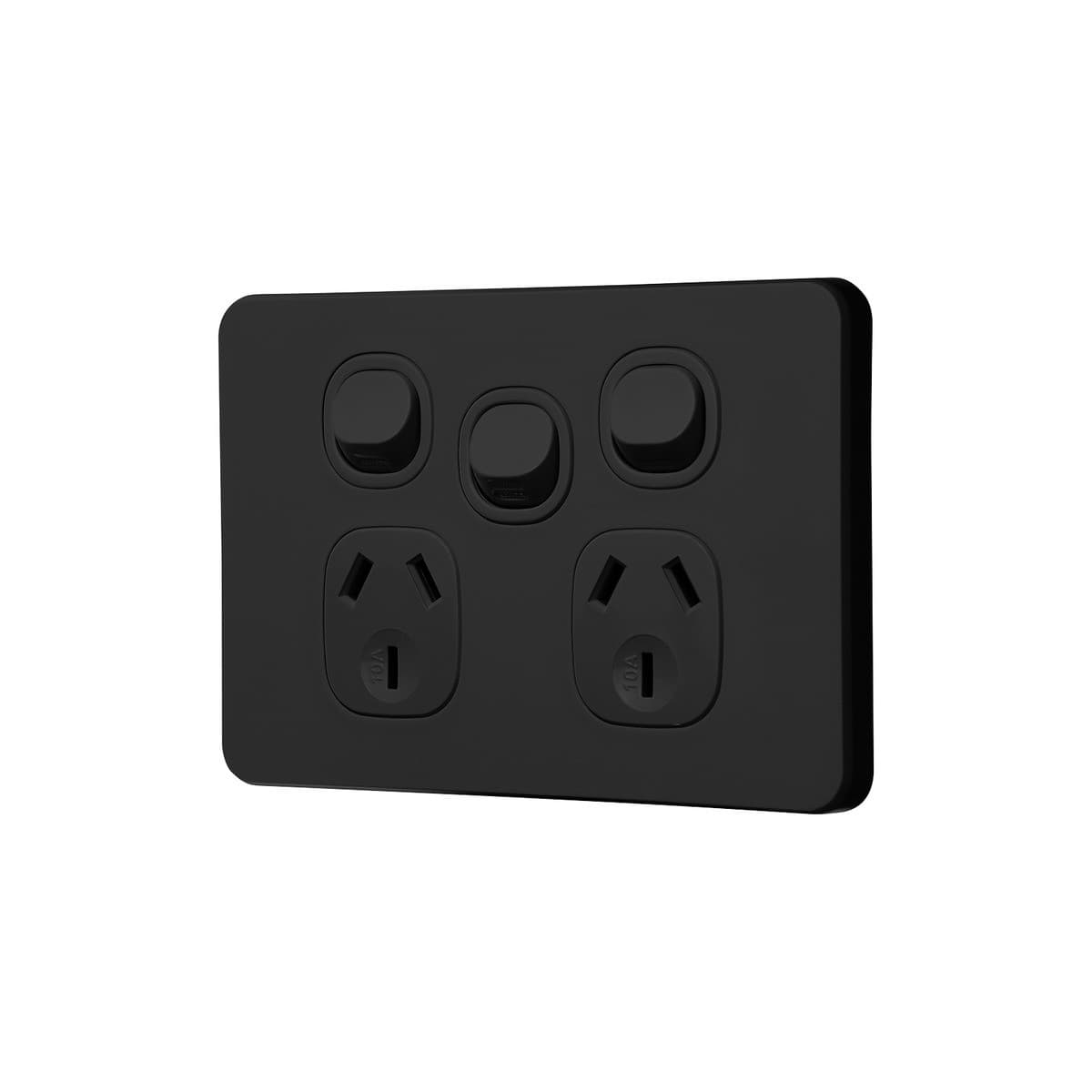 Vynco Metro Twin GPO With Extra Switch Only in Matte Black