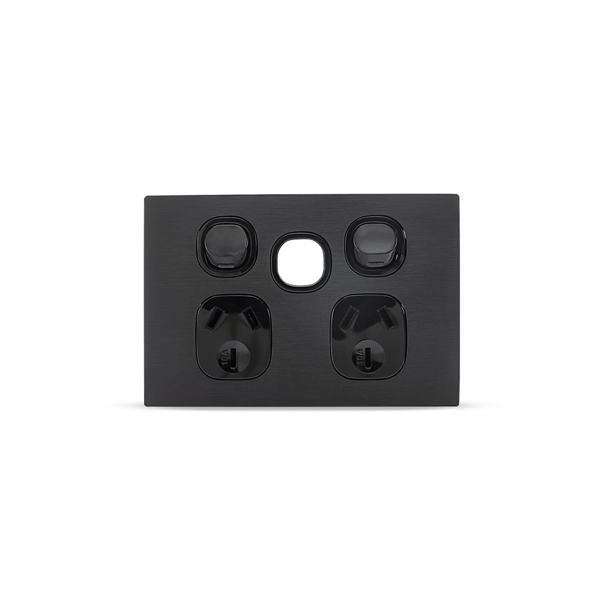 Vynco Urban Twin GPO With Extra Switch Fascia Only in Black Aluminium-img-1