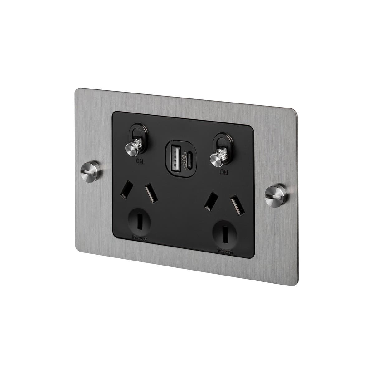 Buster + Punch Metal Double GPO with USB A+C Charging Ports in Steel-img-1