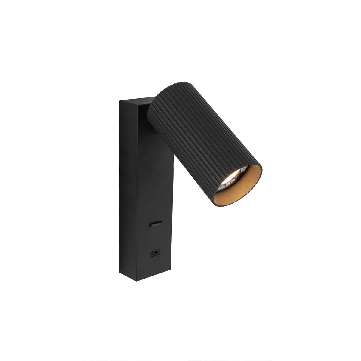 Jessy 1 Light Ribbed Wall Bracket with USB-C Charging Port in Black-img-1