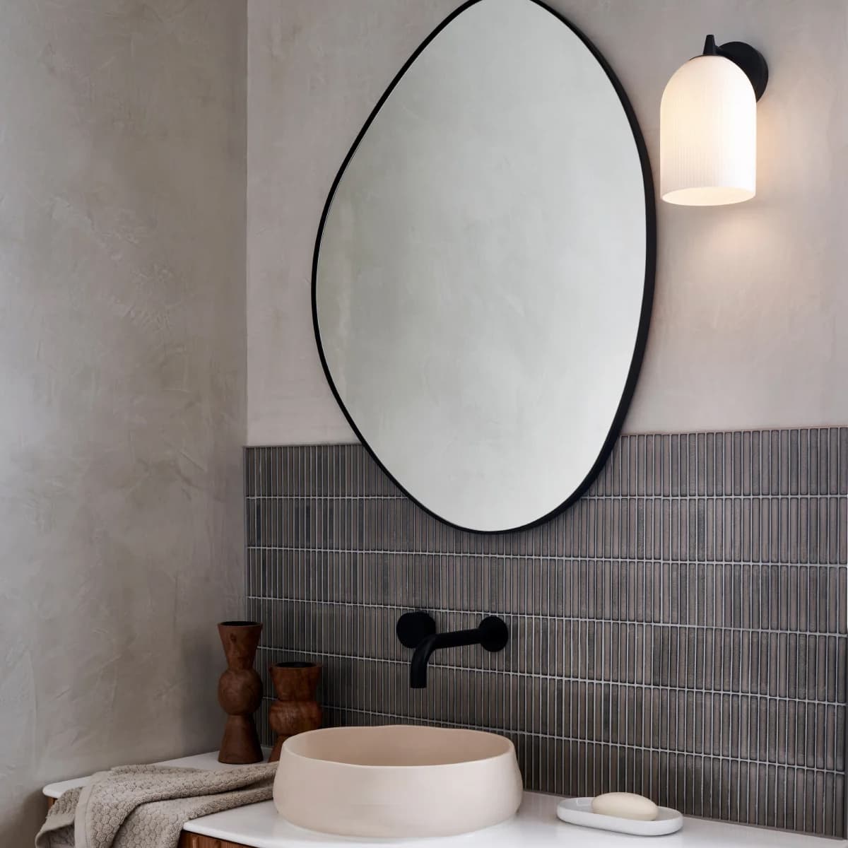 Camilla 1 Light Wall Bracket in Black with Ribbed Opal Glass