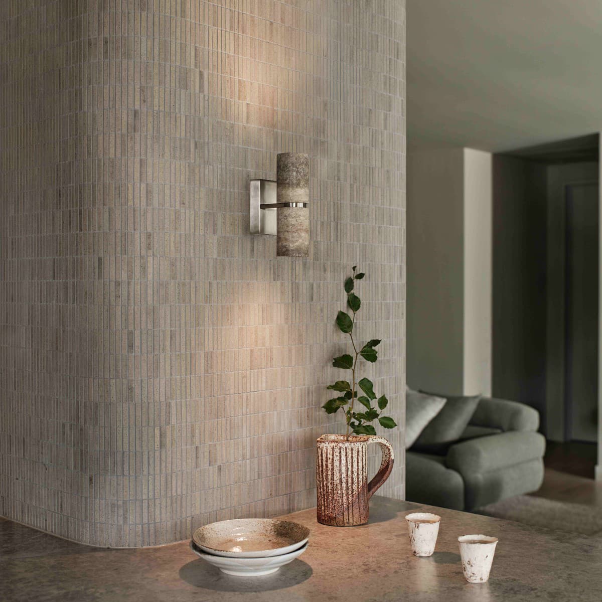 Hartley Up/Down Wall Bracket in Brushed Nickel with Silver Travertine-img-2