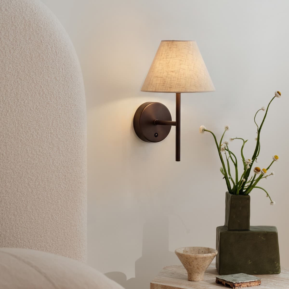 Portia LED Rechargeable Battery Wall Bracket in Bronze and Natural Linen-img-3