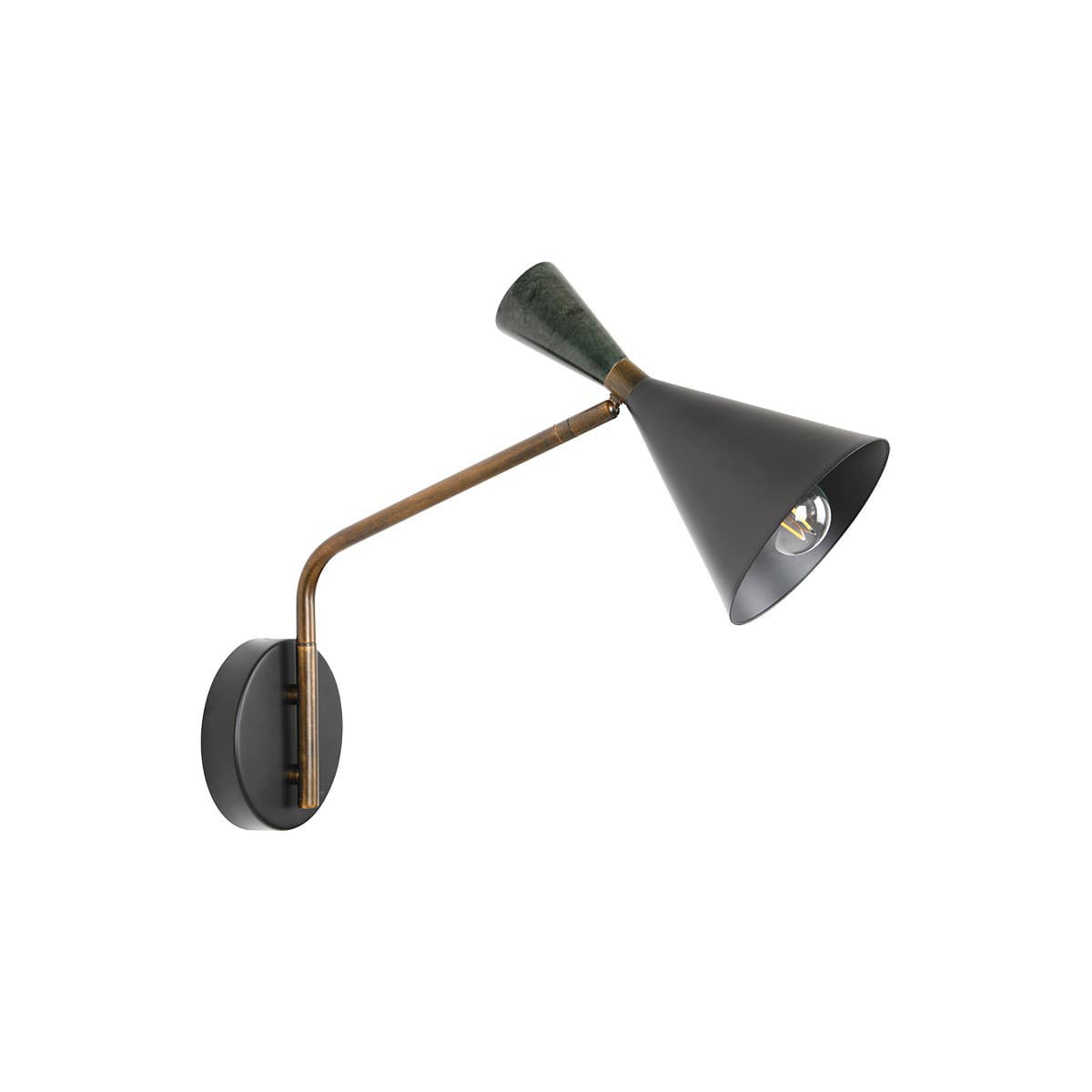 Campari 1 Light Wall Bracket in Black with Green Marble and Bronze Details