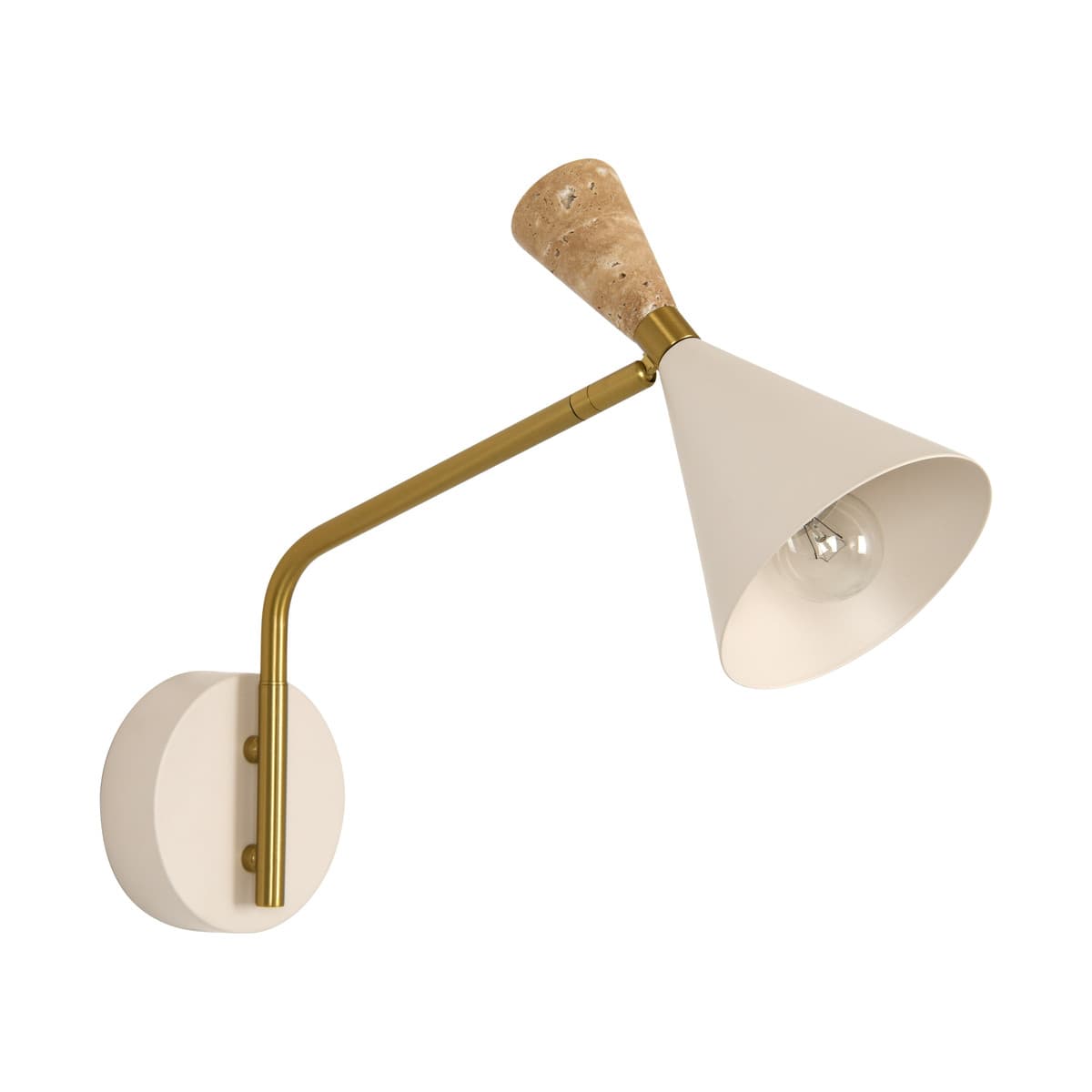 Campari 1 Light Wall Bracket in Beige with Natural Travertine and Aged Brass Details-img-1