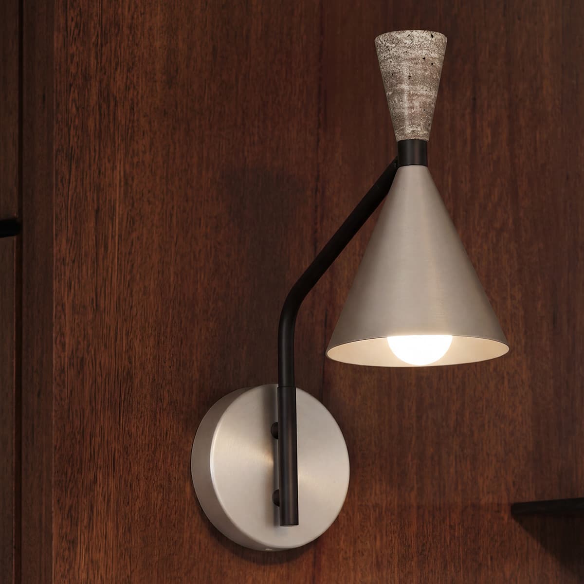 Campari 1 Light Wall Bracket in Brushed Nickel with Silver Travertine and Textured Black Details-img-3