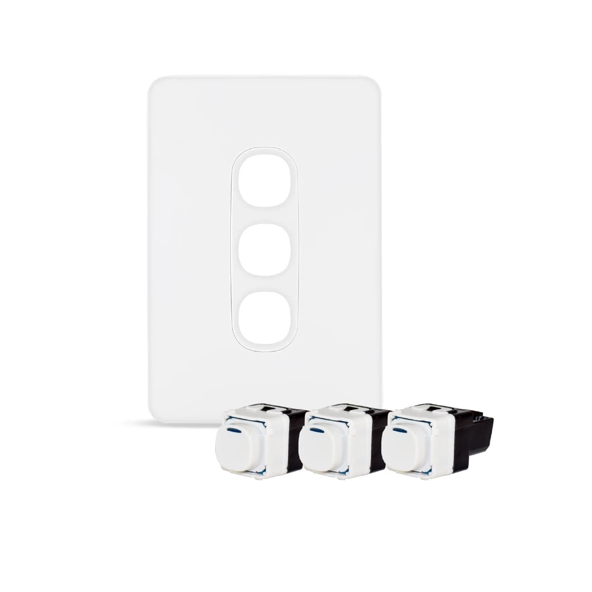 Vynco Metro 3 Gang Push Button Switch in Matte White-img-1