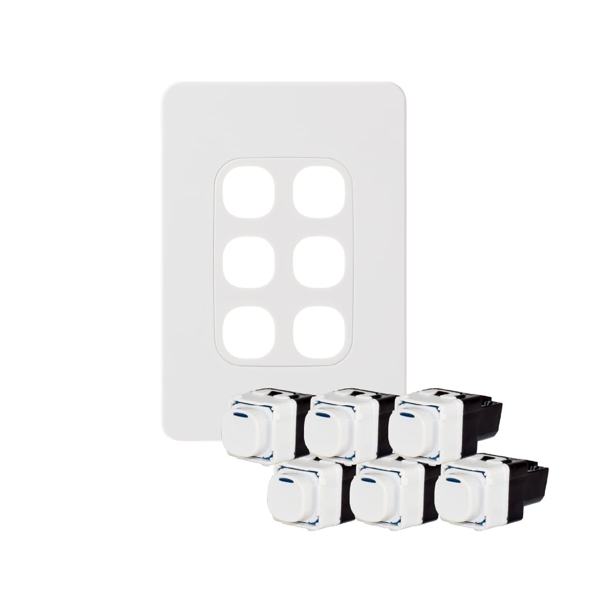 Vynco Metro 6 Gang Push Button Switch in Matte White-img-1