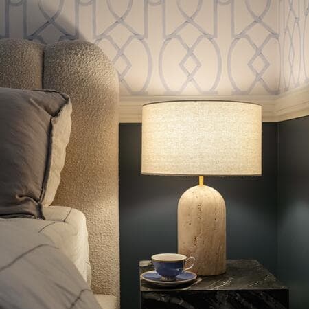 image by rachelandryan containing bed, lamp, bedroom, nightstand, cup
