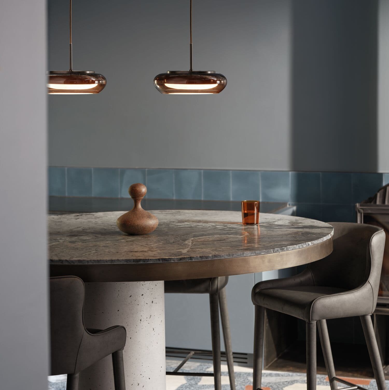 Loch 1 Light Pendant in Bronze with Sepia Glass | Beacon Lighting