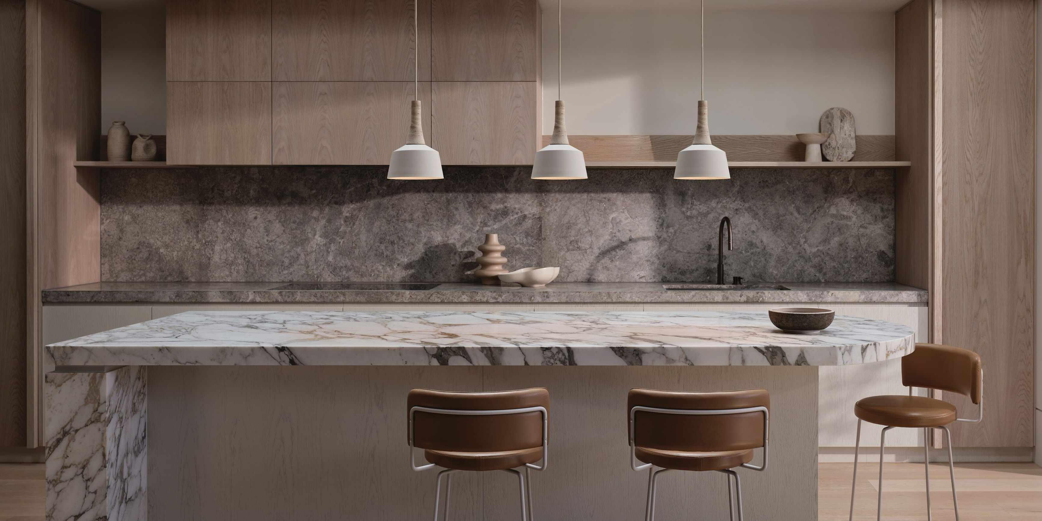 Husk 1 Light Large Pendant in Travertine with Beige Shade | Beacon Lighting