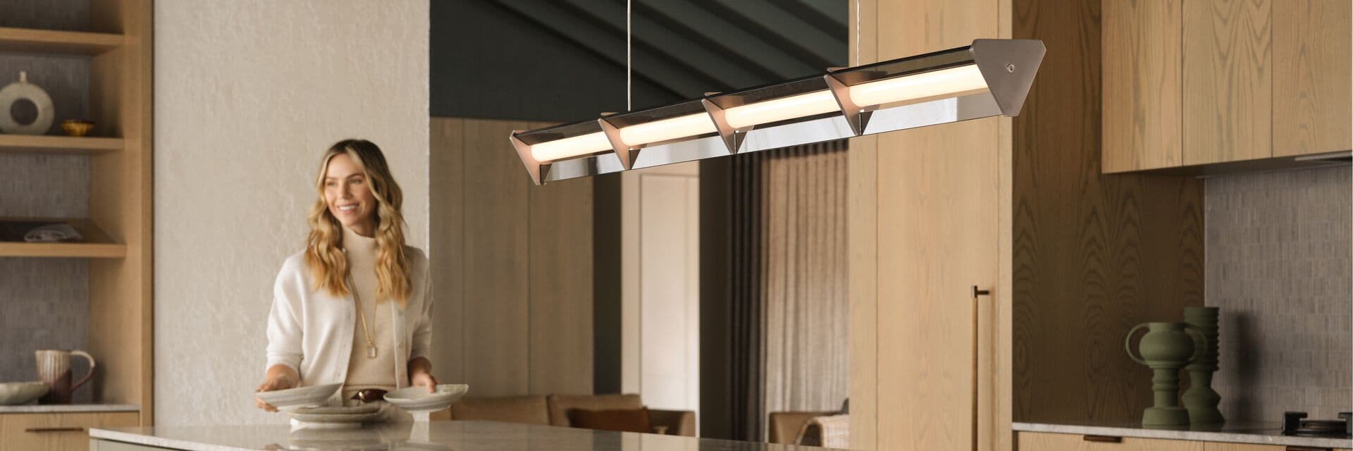 Volare 1.5m LED Linear Pendant in Brushed Chrome with Smoke Glass | Beacon Lighting