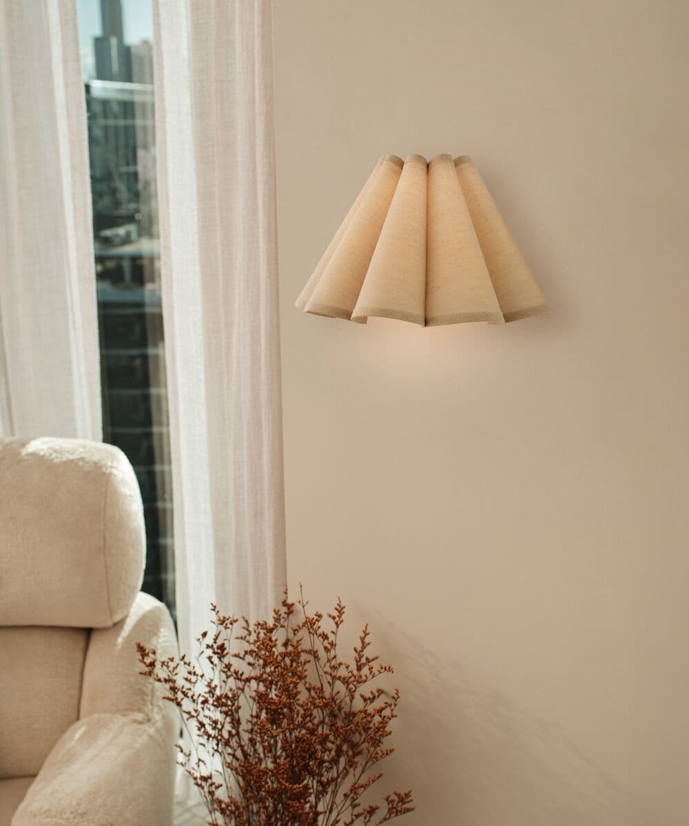 Colette 1 Light Wall Sconce in Fluted Natural Linen | Beacon Lighting