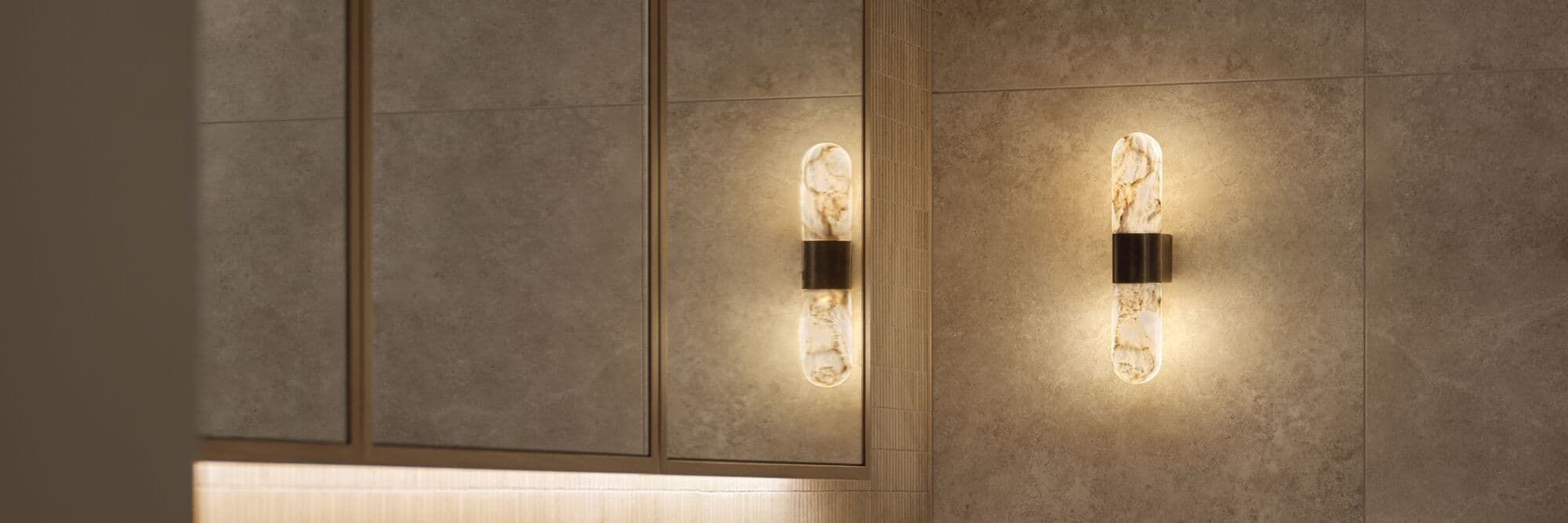 Arket 2 Light Wall Bracket in Bronze with Latte Alabaster | Beacon Lighting