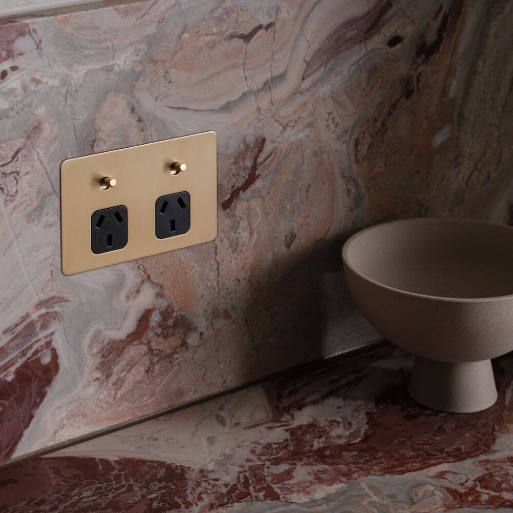 MFL Forge Modern Twin GPO in Brass | Beacon Lighting