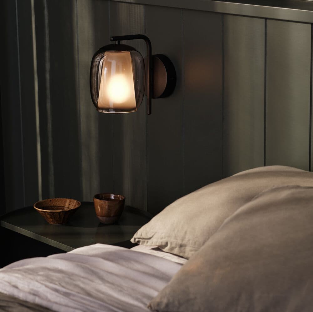 Celeste 1 Light Double Glass Wall Bracket in Black with Smoke and Frosted Glass | Beacon Lighting