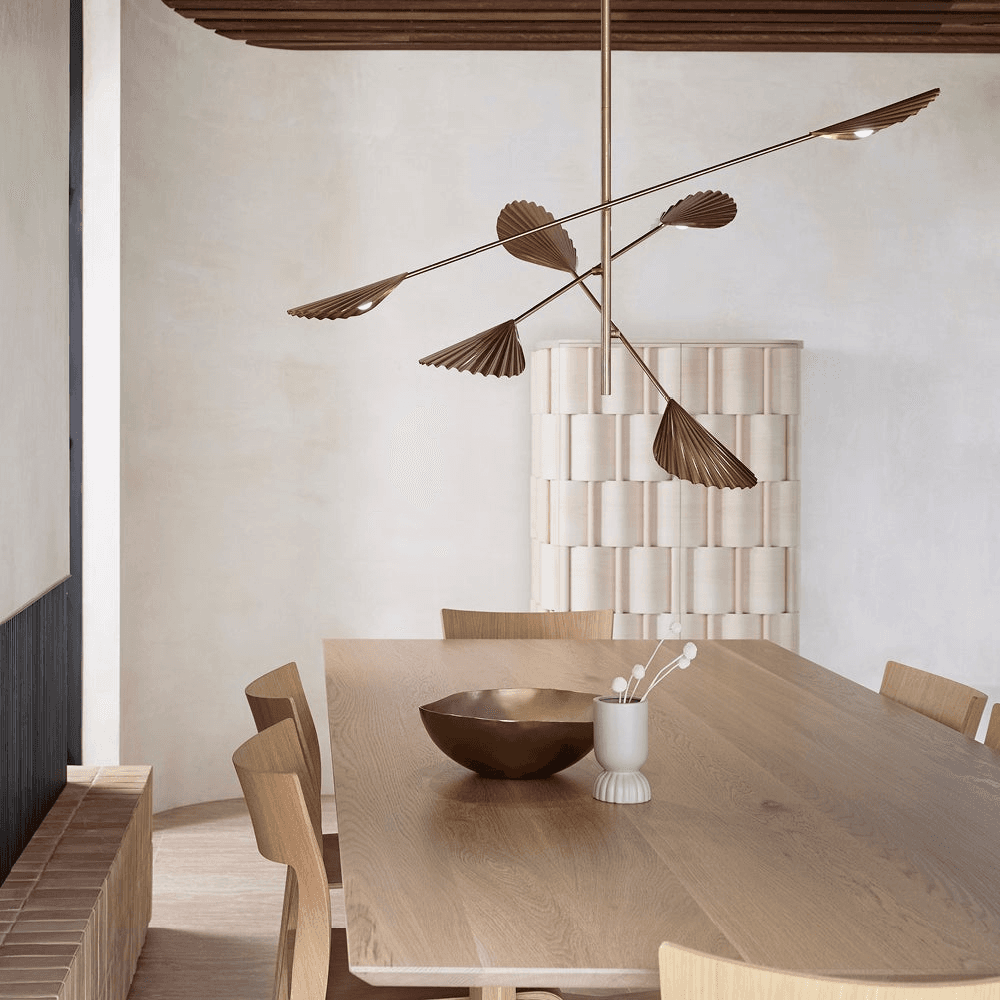Caspian 6 Light LED Colour-Shifting Flare Pendant in Aged Brass | Beacon Lighting