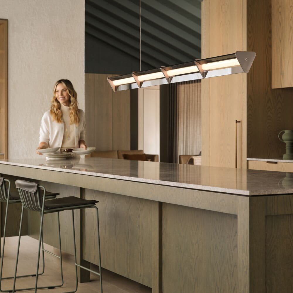 Volare 1.5m LED Linear Pendant in Brushed Chrome with Smoke Glass | Beacon Lighting