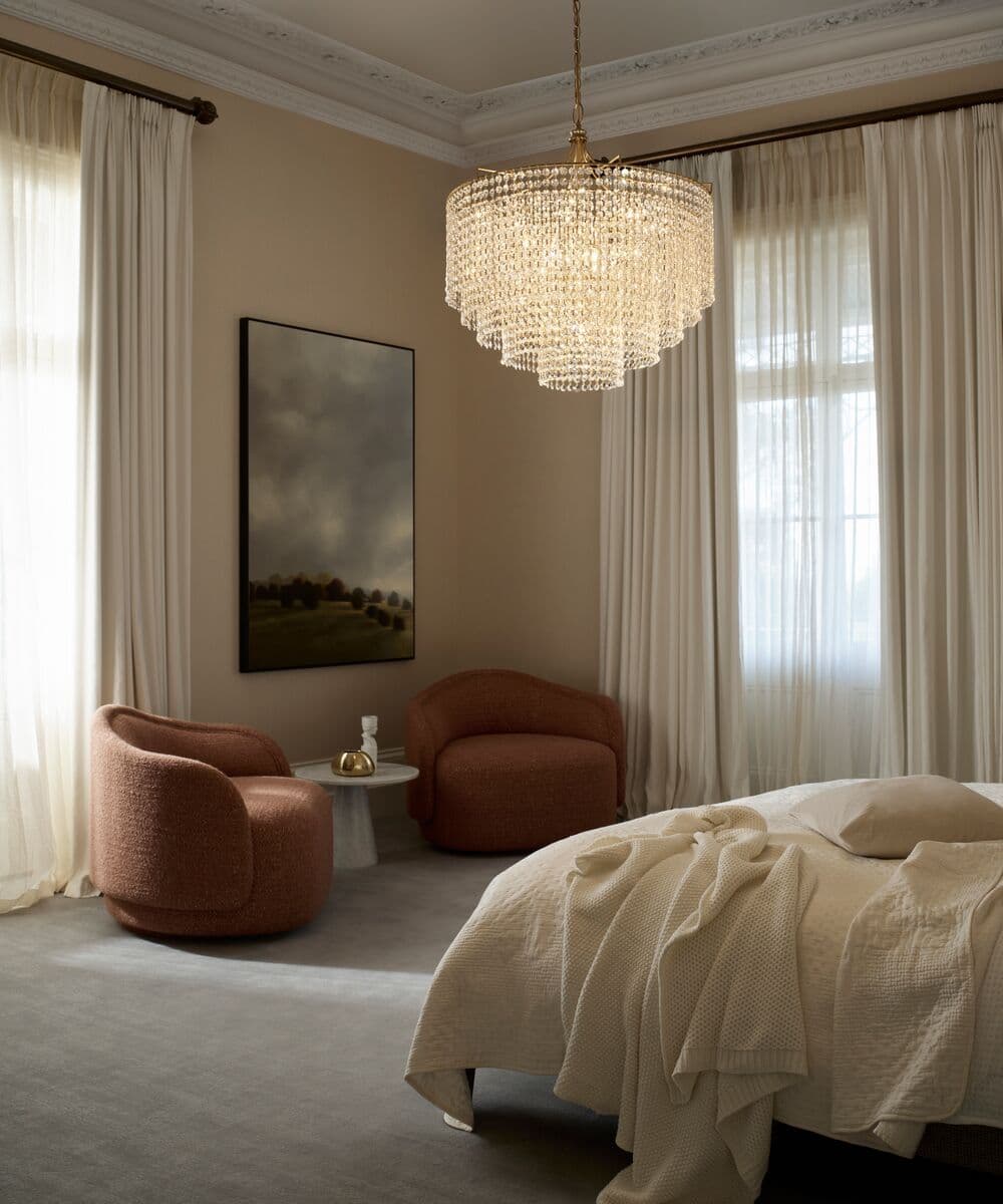 Sarita 10 Light Large Crystal Chandelier or Close-To-Ceiling Fitting in Aged Brass | Beacon Lighting
