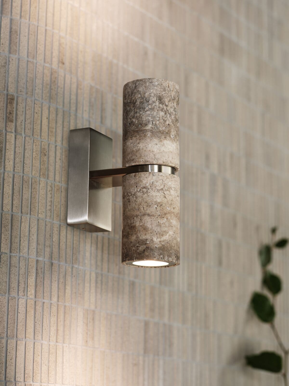 Hartley Up/Down Wall Bracket in Brushed Nickel with Silver Travertine | Beacon Lighting